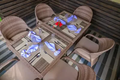 Fuchsia gazebo dining setup at Zamar Springs Gardens in Machakos dining space at Zamar Springs Gardens