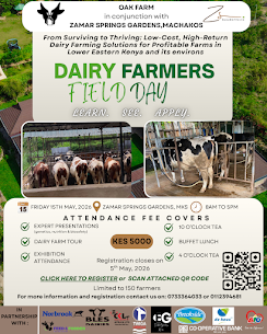 Dairy Farmers Field Day poster at Zamar Springs Gardens in Machakos