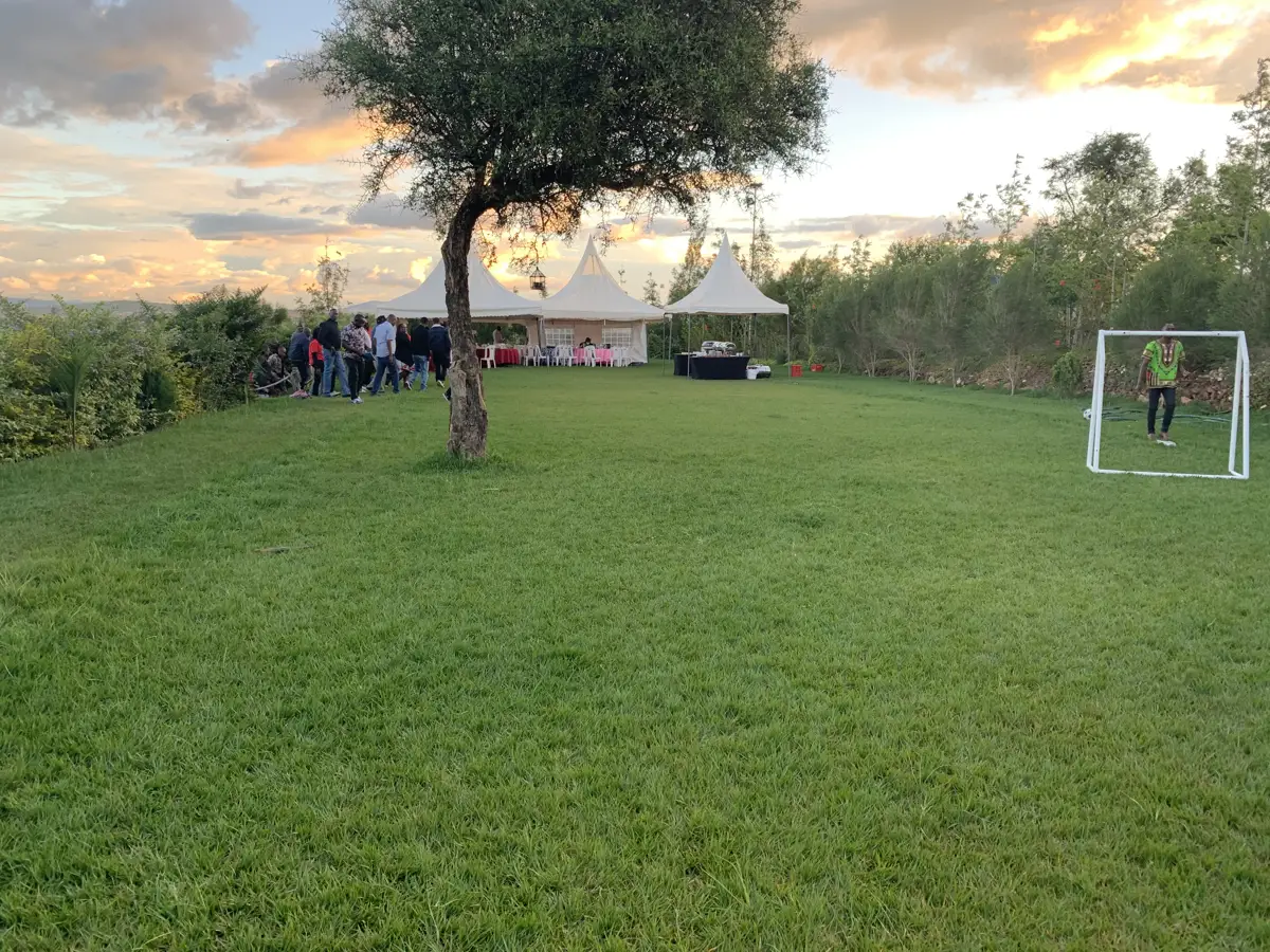 Outdoor garden event setup at Zamar Springs Gardens in Machakos