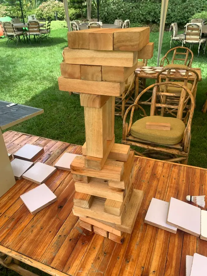Giant Jenga activity at Zamar Springs Gardens