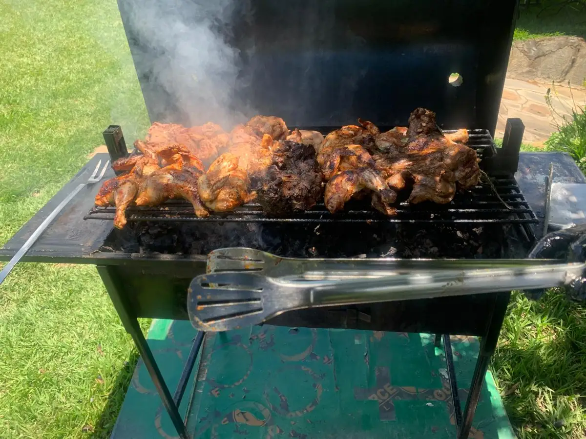 Hot grilled choma barbecue served at Zamar Springs Gardens in Machakos