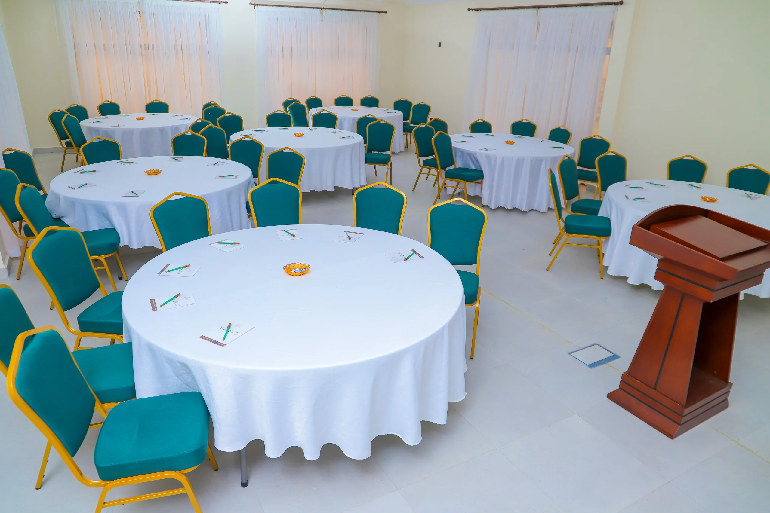 Banquet style setup for gala dinners at Zamar Springs