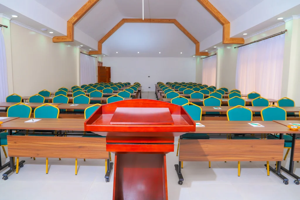 Large conference hall at Zamar Springs Gardens near Nairobi, ideal for corporate conferences, seminars, and workshops